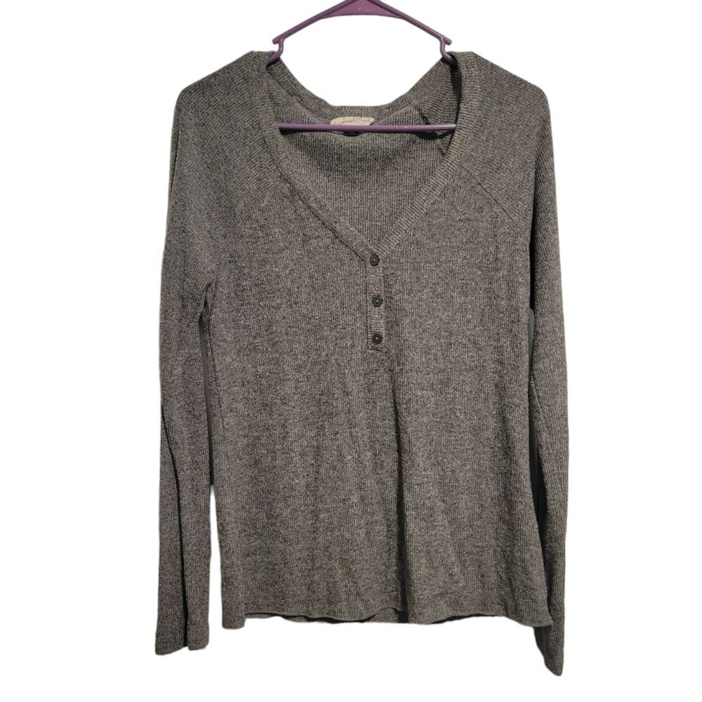 Universal Thread Gray Ribbed Henley Top Size Medi… - image 1